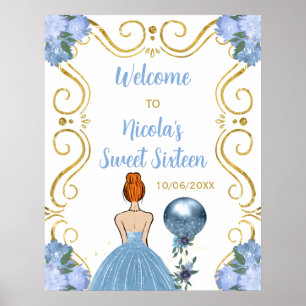 Poster Sweet sixteen Red Hair Princesse Blue Welcome
