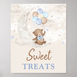 Poster Sweet Traitements Lune Teddy Bear Bleu Brown Ballo