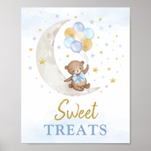 Poster Sweet Traitements Ours Teddy Bleu Bleu Or Ballons