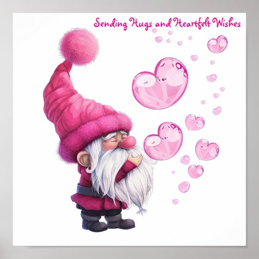 Poster Sweet Valentine Gnome avec bulles cardiaques flott (Devant)
