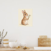 Poster Sweet Watercolor Bunny Holding Daisy Flower (Cuisine)