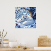 Poster Sweet White Foxes in the Snow (Cuisine)