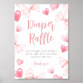 Poster Sweetheart Pink Bow Diaper Raffle Table Sign (Devant)