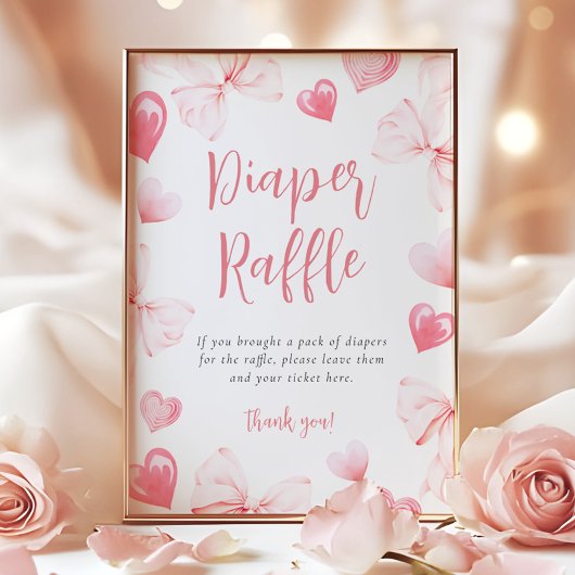 Poster Sweetheart Pink Bow Diaper Raffle Table Sign