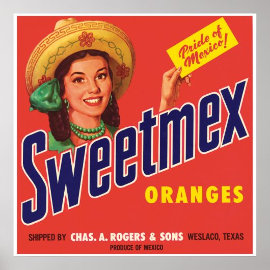 Poster Sweetmex Oranges Weslaco Texas Mexique Vintage (Devant)