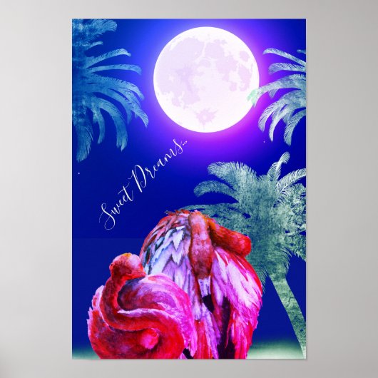 Poster Sweets Dreams Flamants roses tropicaux et Pleine l (Devant)