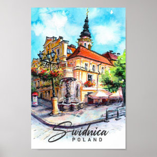 Poster Swidnica Pologne Aquarelle Peinture Voyage
