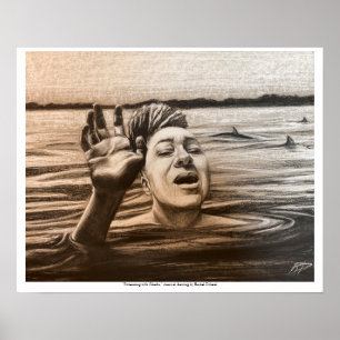 Poster Swimming with Sharks, drawing by Rachel Dolezal