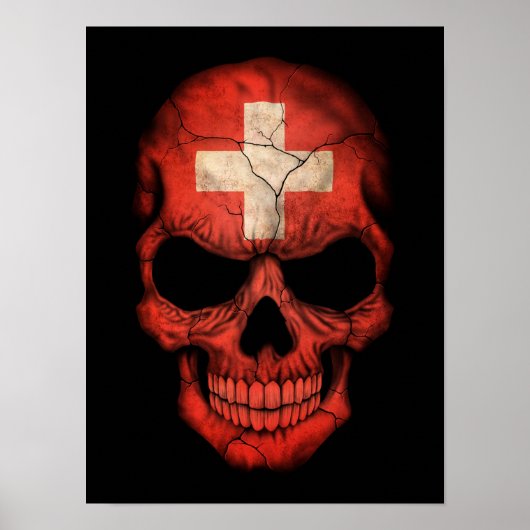 Poster Swiss Flag Skull on Black (Devant)