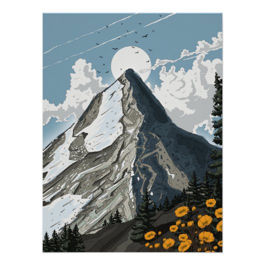 Poster Switzerland Snow Capped Mountain (Devant)