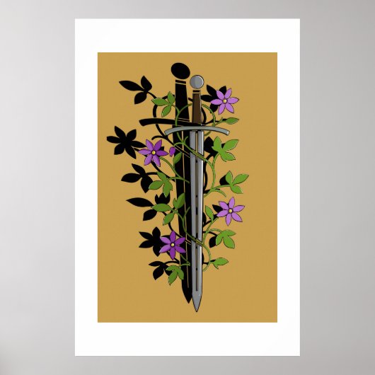 Poster Sword & Clematis – Medieval Floral Blade (Devant)