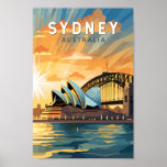 Poster Sydney Australia Travel Art Vintage<br><div class="desc">Conception de déplacement vectoriel rétro de Sydney. Sydney,  capitale de la Nouvelle-Galles du Sud et l'une des plus grandes villes d'Australie,  est surtout connue pour son opéra de Sydney,  au bord du port,  au design distinctif ressemblant à une voile.</div>