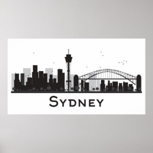 Poster Sydney, Australie   Skyline de la ville noire et b