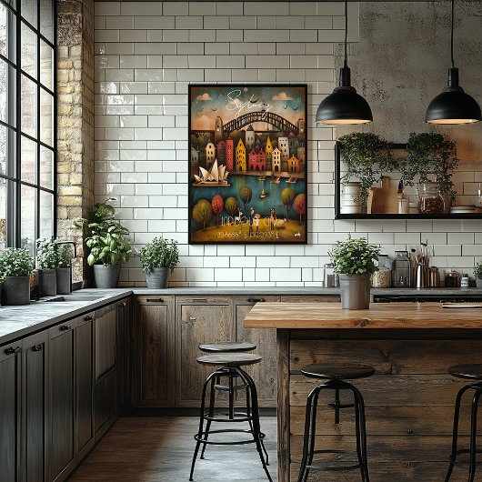 Poster Sydney: Harbour City - Whimsical Art