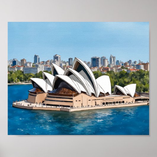 Poster Sydney Opera House Australie Aquarelle (Devant)