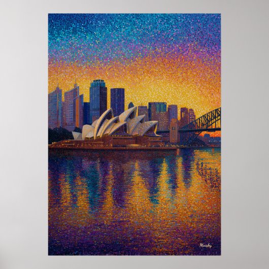 Poster Sydney Opera House Pointillism Skyline Art (Devant)