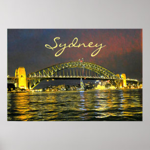 Poster Sydney par nuit Harbour Bridge Australie voyage