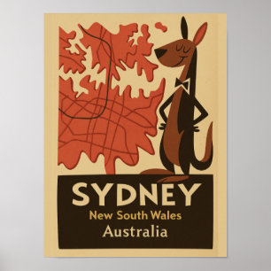 Poster Sydney Retro Map Travel Vintage 1950 Cartoon Art