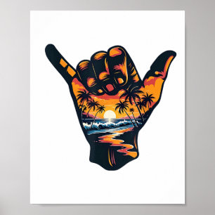 Poster SYMBOLE À LA MAIN Aloha Surf de surf Vacances d'ét