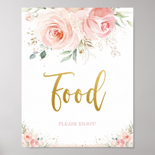 Poster Symbole alimentaire Chic Blush Rose Floral Gold Fo (Devant)