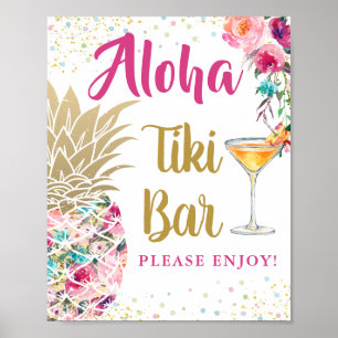 Poster Symbole Aloha Tropical Pineappy Rose Floral Tiki B