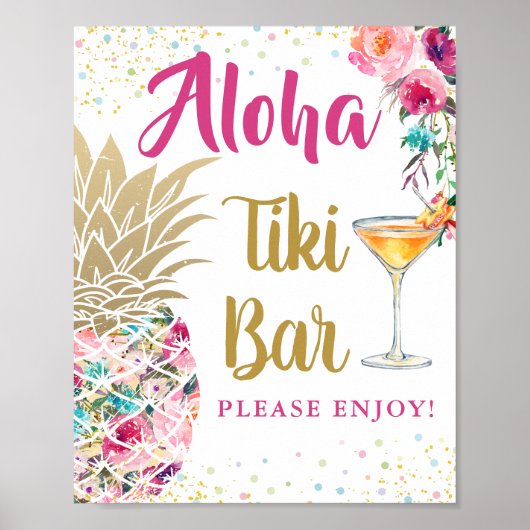 Poster Symbole Aloha Tropical Pineappy Rose Floral Tiki B (Devant)
