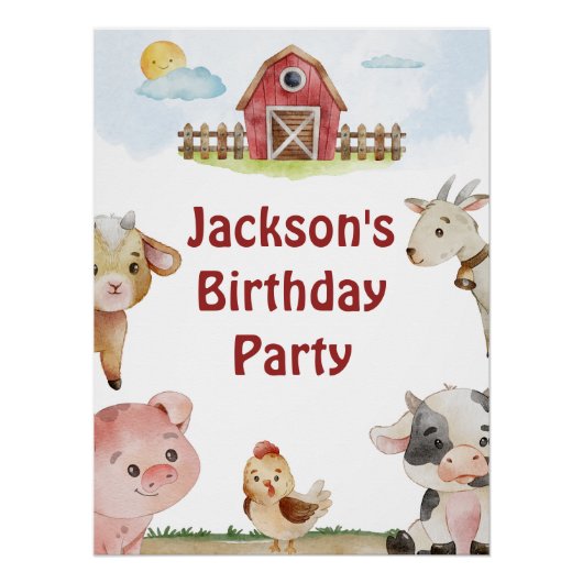 Poster Symbole animal de ferme d'anniversaire personnalis (Devant)