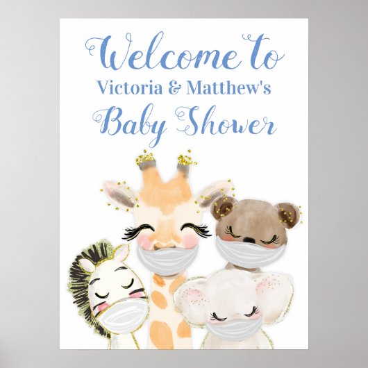 Poster Symbole Baby shower Animaux avec Masques (Devant)