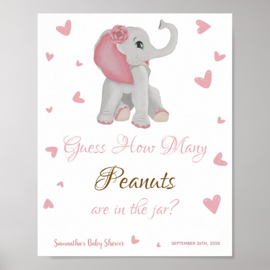 Poster Symbole Baby shower Eléphant Rose Cute (Devant)