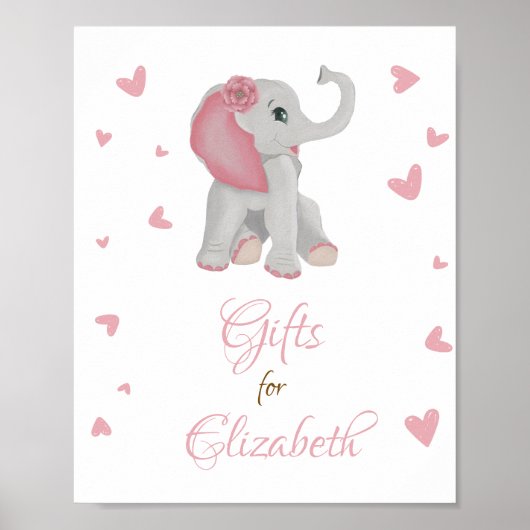 Poster Symbole Baby shower fille Cadeaux Eléphant Rose Vi (Devant)