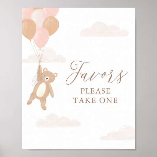 Poster Symbole Baby shower Fille Ours Teddy Faveurs (Devant)