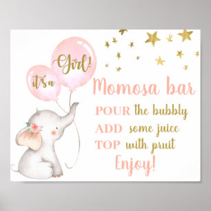 Poster SYMBOLE baby shower Fille rose Éléphant Momosa