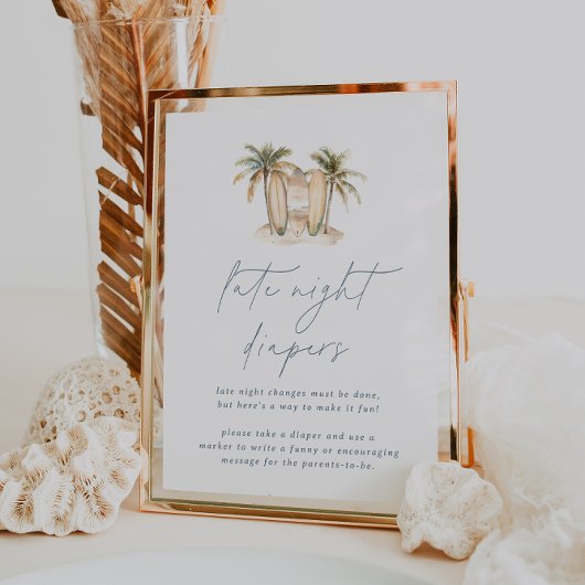 Poster SYMBOLE Baby shower Surf côtier Late Night Diapers