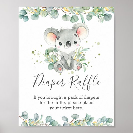 Poster SYMBOLE Baby shower Vert Cute Koala Déchets Raffle (Devant)