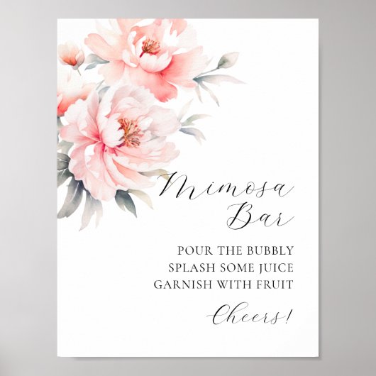 Poster SYMBOLE BAR MIMOSA Aquarelle Florale Peonas roses (Devant)