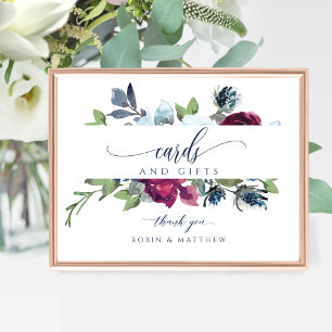 Poster Symbole Berry, Blue, Bourgogne Floral Cartes & Cad