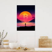 Poster Symbole Bitcoin coucher de soleil rétros 80s (Cuisine)