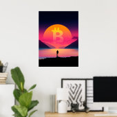 Poster Symbole Bitcoin coucher de soleil rétros 80s (Bureau à domicile)