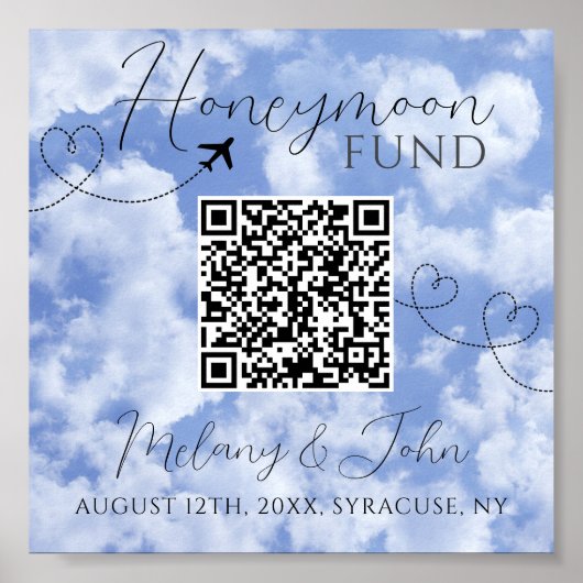 Poster Symbole blanc et bleu élégant QR Code Honeymoon Fu (Devant)