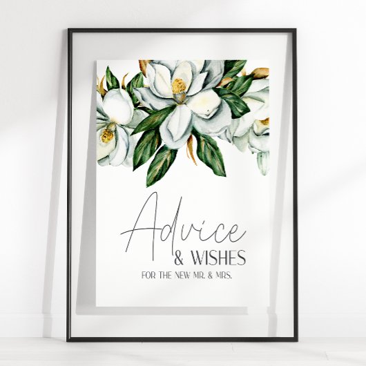 Poster Symbole blanc Magnolia Floral Mariage Card & Cadea