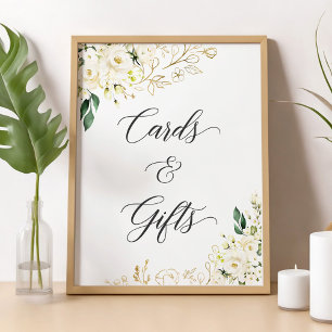 Poster Symbole blanc Peony Gold Floral Cartes et cadeaux