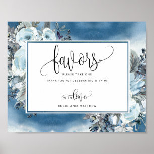 Poster Symbole bleu et blanc Aquarelle et Fleurs Faveurs