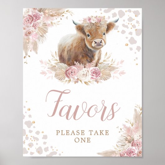 Poster Symbole Boho Blush Rose Highland Cow Faveurs (Devant)