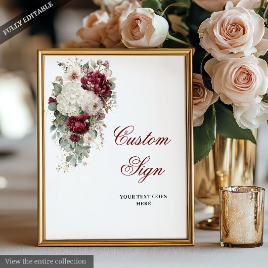 Poster Symbole Boho Bourgogne Blanc Floral Mariage