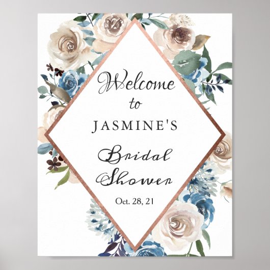 Poster Symbole Boho Dusty Floral Rose Gold Fête des marié (Devant)