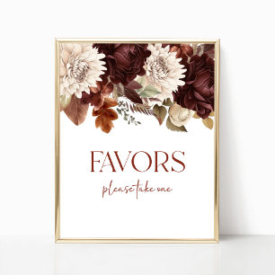 Poster Symbole Brown foncé Bourgogne Floral Party Favoris