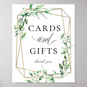 Poster Symbole cadeau de cartes géométriques vertes or