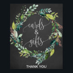 Poster Symbole Chalkboard Folift Cartes et cadeaux<br><div class="desc">Ce panneau de papier peint feuillu et de cartes cadeaux est parfait pour une mariage ou une douche nuptiale rustique. Le design est composé d'un cadre de feuilles verts et de plantes botaniques verdoyantes sur un arrière - plan en damier gris fusain. La ligne de texte en bas du panneau...</div>