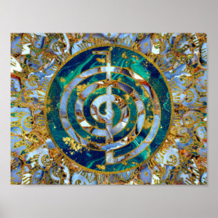 Poster Symbole Choku Rei en Mandala sur Marbre et Or