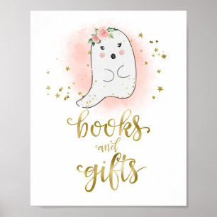 Poster Symbole Citrouille de Baby shower Floral Livres et